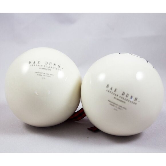 Rae Dunn Artisan Collection by Magenta 2 White Ceramic Ball Ornaments Wish Love - Picture 4 of 4